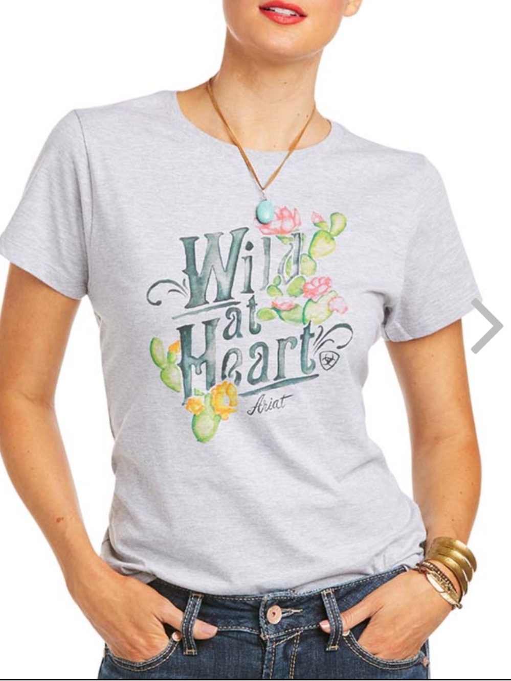 Ariat Wild at Heart XL Heather Gray Graphic Cactus Floral Short Sleeve Tshirt